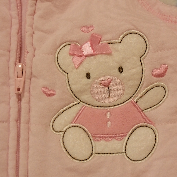 BABY WORKS ♡ Pink 'n White Baby Girl Teddy Bear 2pc Vest|Footie Pant Outfit 0-3M - Picture 11 of 16